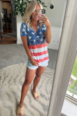 Bluing Vintage Stars Stripes V Neck T Shirt