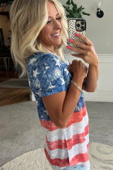 Bluing Vintage Stars Stripes V Neck T Shirt