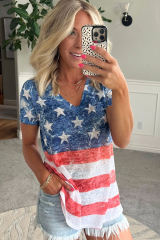 Bluing Vintage Stars Stripes V Neck T Shirt