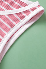 Pink Stripe Contrast Round Neck Sleeveless Slim Top