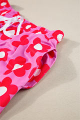 Pink Flower Print Short Sleeve Shirt Pajamas Set