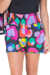 Black Fun Leopard Sports Shirred High Waist Shorts