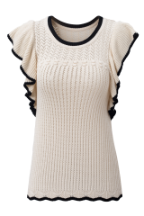 Apricot Crochet Eyelet Flounce Tank Top