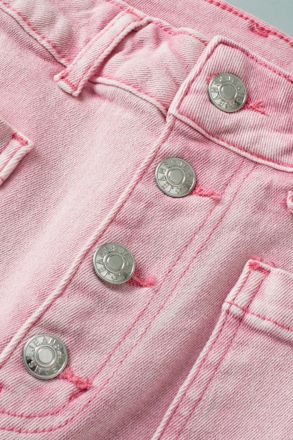 Apricot Pink Multi Buttons Raw Edge Crop Jeans