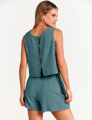 Blue Sleeveless Tank Top with Pocket Shorts Set