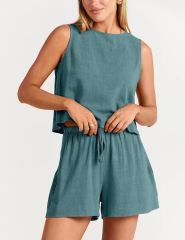 Blue Sleeveless Tank Top with Pocket Shorts Set