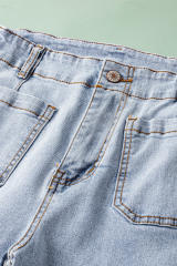 Beau Blue Acid Wash Contrast Edge Pocketed Cropped Jeans