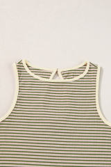 Green Stripe Striped Print Ribbed Knit Sleeveless Top