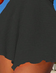 Black Textured Flutter V Neck One Piece Swimdress