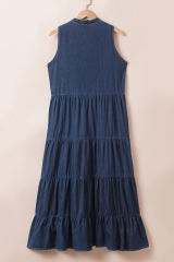 Real Teal Sleeveless Tiered Chambray Maxi Dress