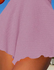 Purple Textured Flutter V Neck One Piece Swimdress