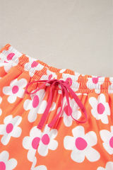 Orange Flower Print Short Sleeve Shirt Pajamas Set