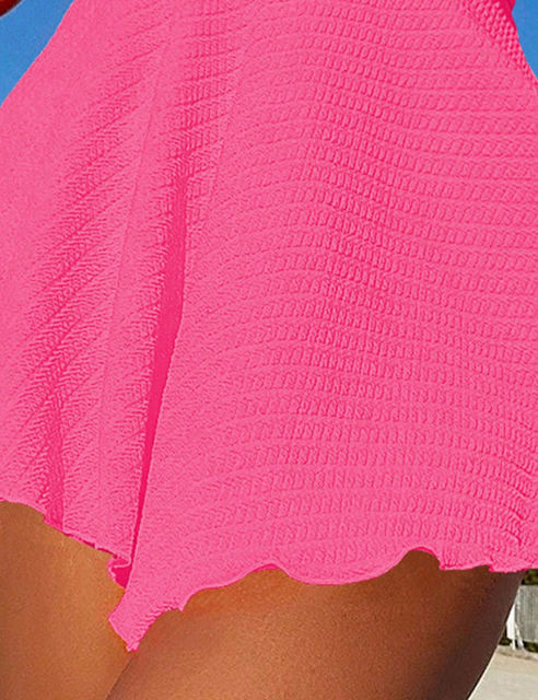 Rosy Textured Flutter V Neck One Piece Swimdress