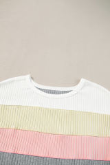 Gray Ribbed Color Block Patchwork T-shirt