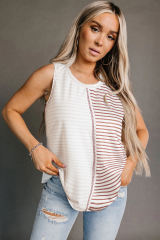 Brown Stripe Colorblock Loose Tank Top