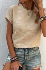 Apricot Solid Textured Ruffled Short Sleeve Blouse