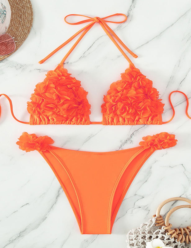 Orange Petal Swimsuit Triangle Bikini Set