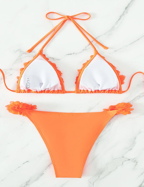 Orange Petal Swimsuit Triangle Bikini Set