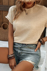 Apricot Solid Textured Ruffled Short Sleeve Blouse
