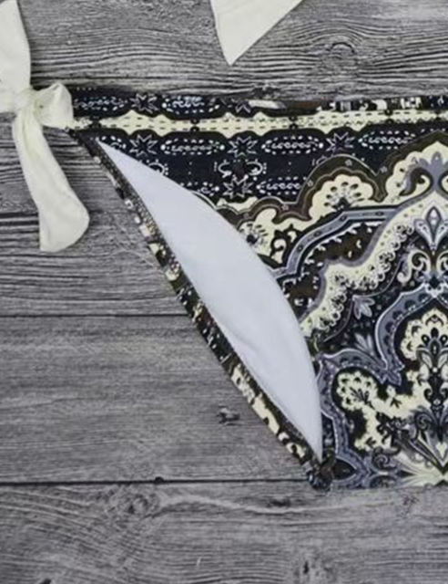 White Halter Neck Print Bottom Bikini Set