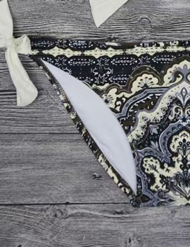 White Halter Neck Print Bottom Bikini Set