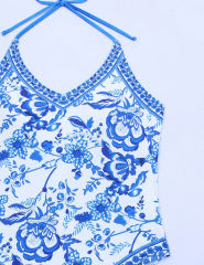 Blue and White Porcelain Print One Piece Swimsuit