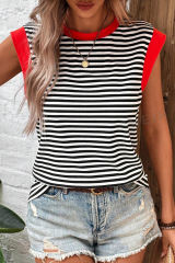 Black Stripe Colorblock Edge Round Neck Tank Top
