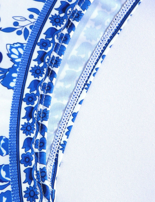 Blue and White Porcelain Print One Piece Swimsuit