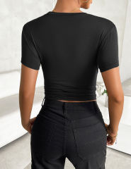 Black Solid Color Slim Fit Crop Top