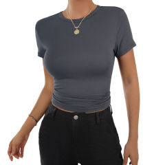 Dark Gray Solid Color Slim Fit Crop Top