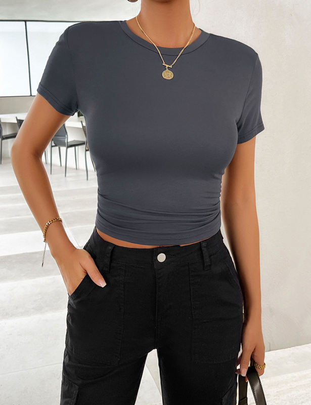 Dark Gray Solid Color Slim Fit Crop Top