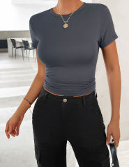 Dark Gray Solid Color Slim Fit Crop Top
