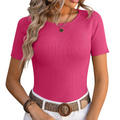 Rosy Round Neck Slim Fit Short Sleeve Sweater