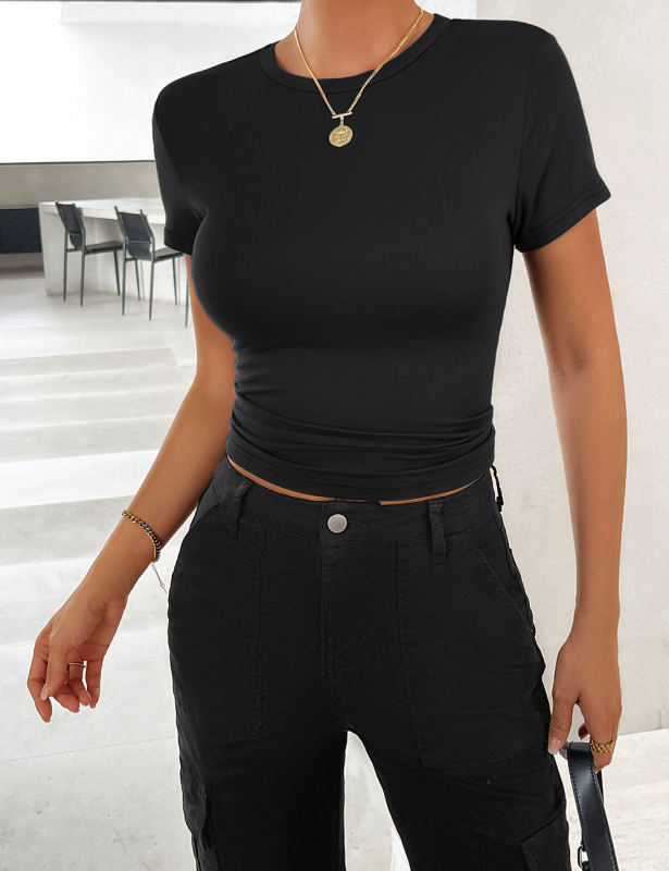 Black Solid Color Slim Fit Crop Top