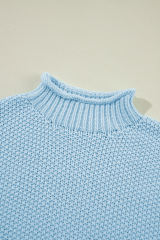 Iceland Blue High Neck Bat Short Sleeve Sweater