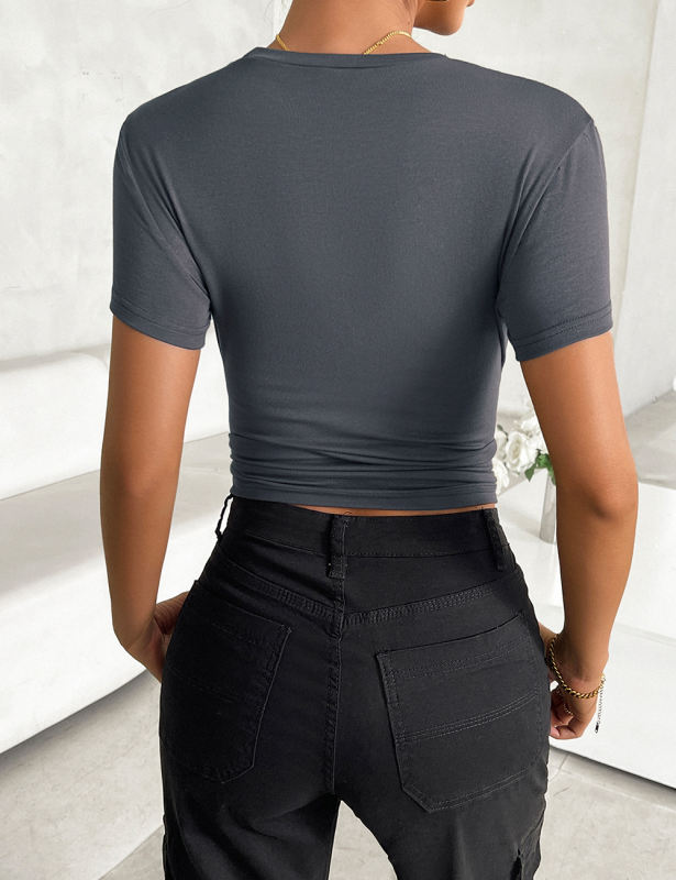 Dark Gray Solid Color Slim Fit Crop Top