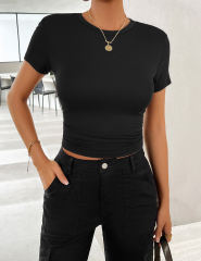 Black Solid Color Slim Fit Crop Top