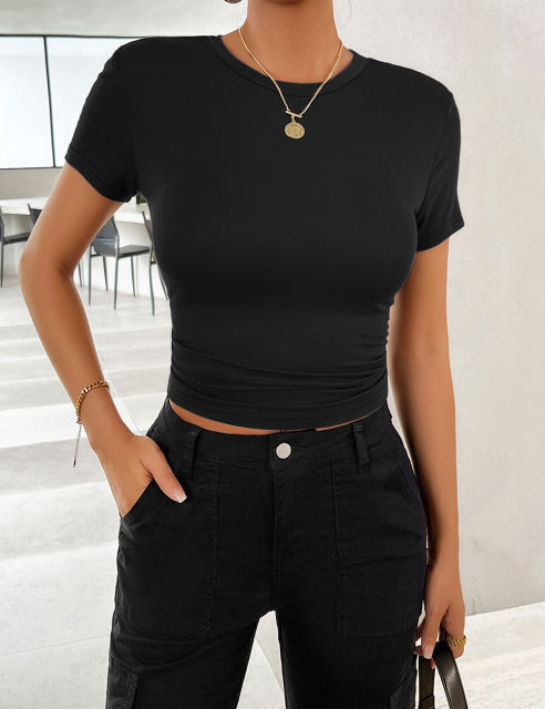 Black Solid Color Slim Fit Crop Top