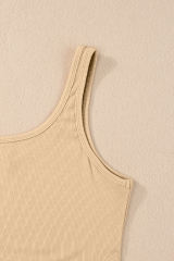 Apricot Ribbed Knit Sheath Sleeveless Crop Top