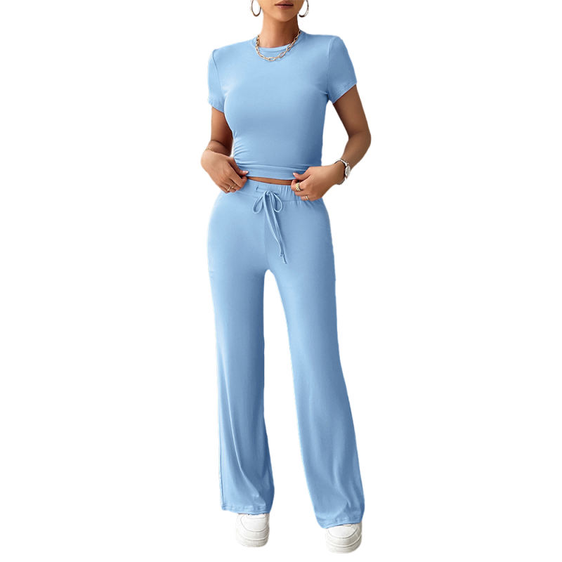 Sky Blue Short Sleeve Top and Drawstring Pant Lounge Set