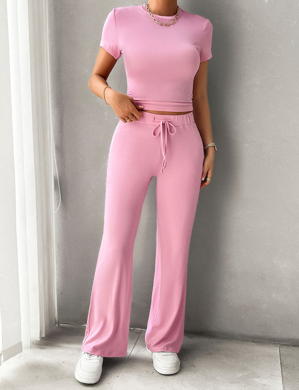 Pink Short Sleeve Top and Drawstring Pant Lounge Set
