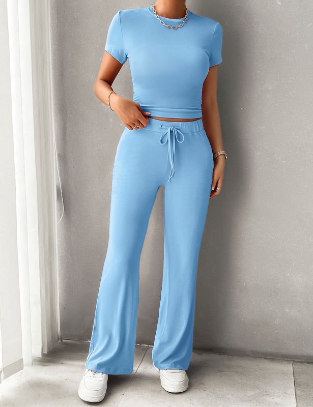 Sky Blue Short Sleeve Top and Drawstring Pant Lounge Set