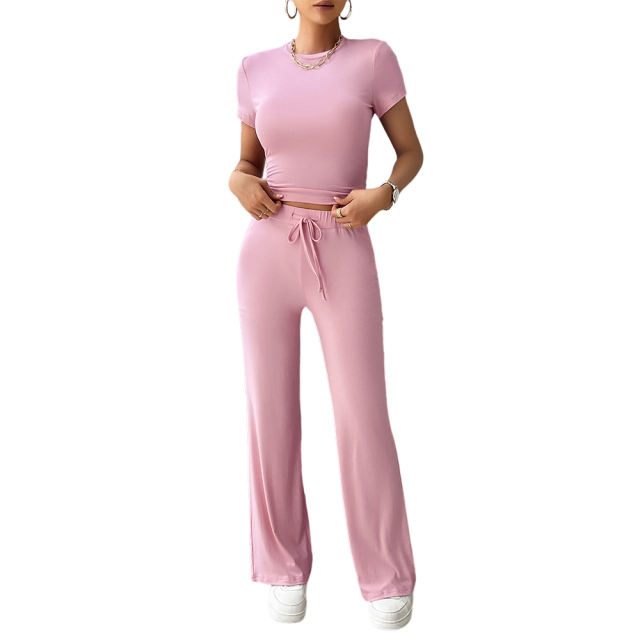 Pink Short Sleeve Top and Drawstring Pant Lounge Set