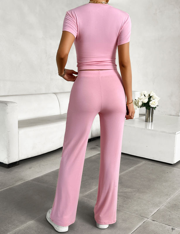 Pink Short Sleeve Top and Drawstring Pant Lounge Set