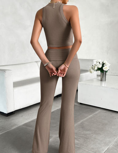 Coffee Sleeveless Tank and Pant Active Set