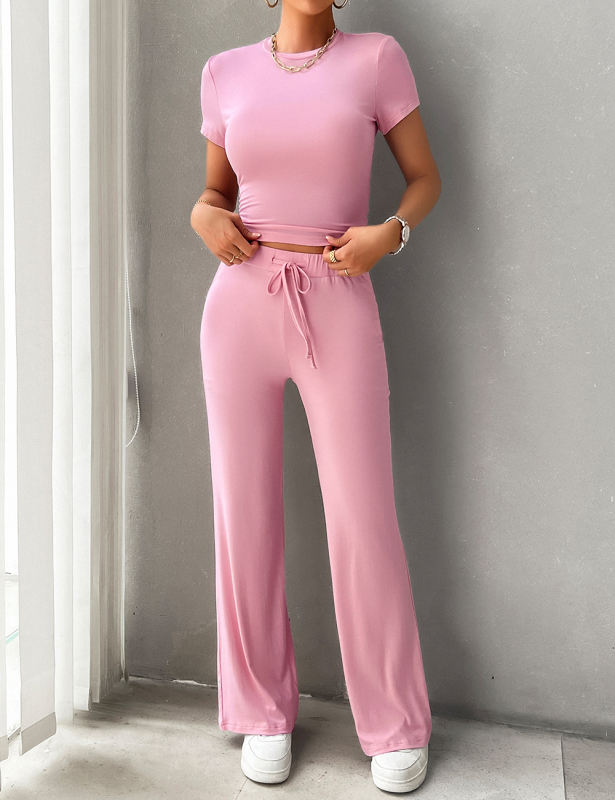 Pink Short Sleeve Top and Drawstring Pant Lounge Set