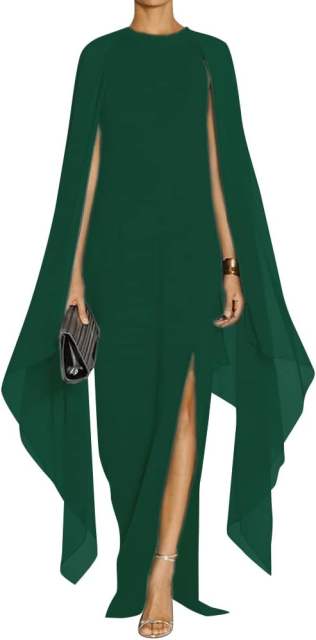 Green Crepe Flared Sleeve Bodycon Maxi Dress