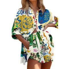 Abstract Print Button Shirt and Shorts Set