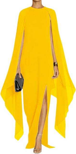 Yellow Crepe Flared Sleeve Bodycon Maxi Dress