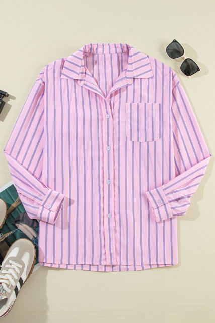 Pink Stripe Chest Pocket Casual Shirt
